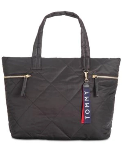 Shop Tommy Hilfiger Kensington Quilted Nylon Tote In Black/gold