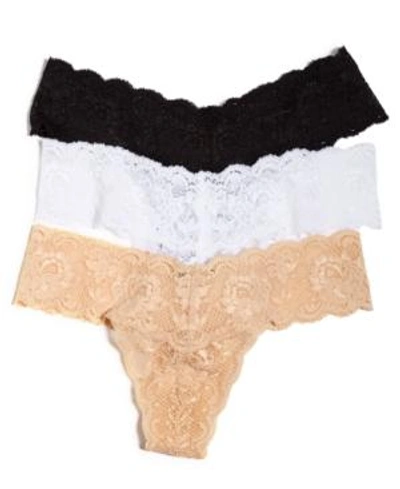 Shop Cosabella Never Say Never Cutie Low Rise Thong 3 Pack Nsnpk0321 In Luxe Sand/plum Blossom/marine Blue