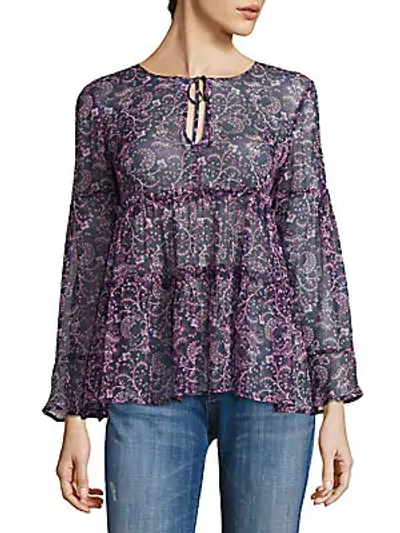 Shop Joie Shawni Floral Silk Long-sleeve Blouse In Bella Rose