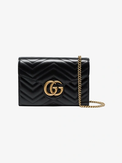 Shop Gucci Ladies Black Leather Gg Marmont Matelassé Mini Bag