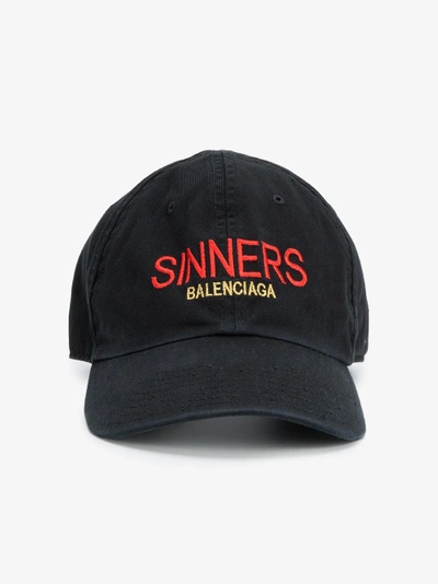 Balenciaga Sinners Embroidered Cotton Gabardine Hat In Nero | ModeSens