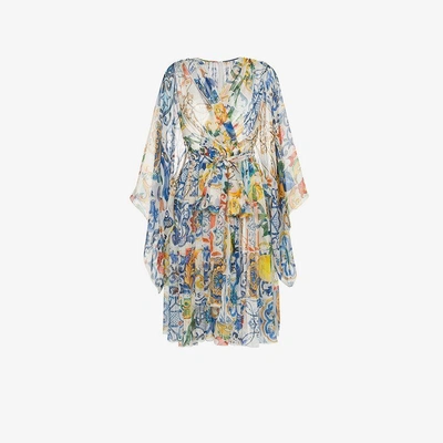 Shop Dolce & Gabbana V-neck Majolica Print Silk Chiffon Dress In Multicolour