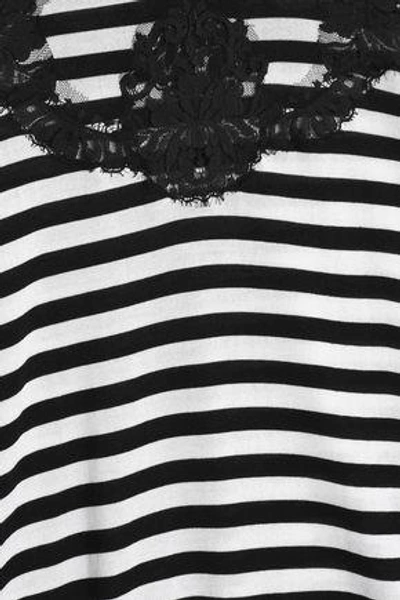 Shop Dolce & Gabbana Woman Lace-appliquéd Striped Silk Top Black