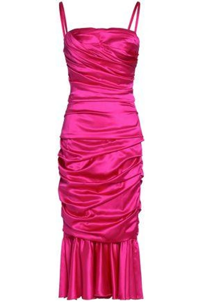 Shop Dolce & Gabbana Ruched Stretch-silk Satin Dress In Magenta