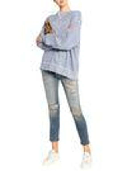 Shop R13 Oversized Distressed Linen And Cotton-blend Sweatshirt In Light Blue