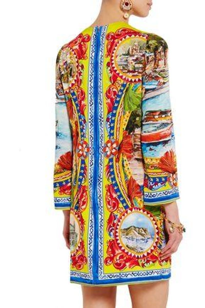 Shop Dolce & Gabbana Woman Embellished Printed Stretch-silk Tunic Azure