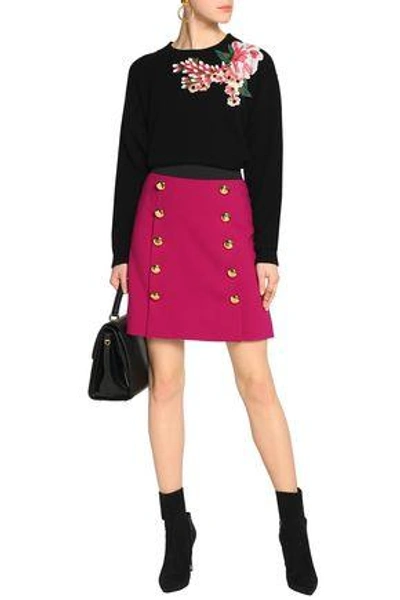 Shop Dolce & Gabbana Woman Floral-appliquéd Wool And Cashmere-blend Sweater Black