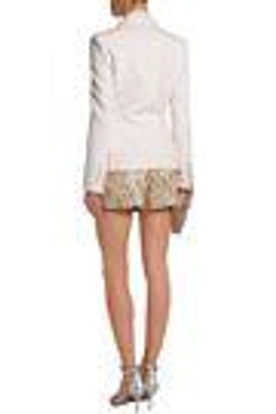 Shop Dolce & Gabbana Double-breasted Satin-trimmed Wool And Silk-blend Blazer In Ivory