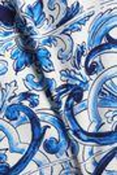 Shop Dolce & Gabbana Woman Printed Crepe De Chine-paneled Silk Sweater Blue