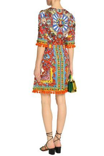 Shop Dolce & Gabbana Woman Embellished Printed Jacquard Dress Tomato Red