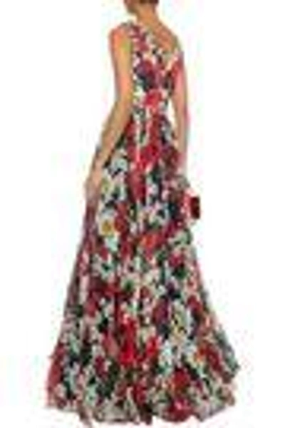 Shop Dolce & Gabbana Woman Embellished Floral-print Silk-blend Jacquard And Chiffon Gown Red