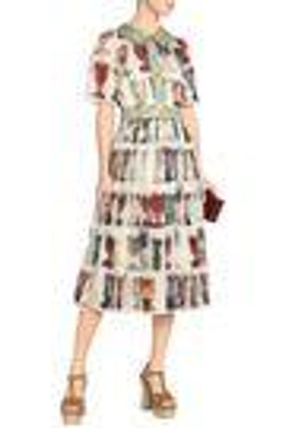 Shop Dolce & Gabbana Woman Embellished Pleated Printed Silk-organza Midi Dress Ivory