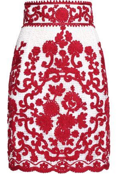 Shop Dolce & Gabbana Woman Embroidered Crocheted Cotton Skirt White