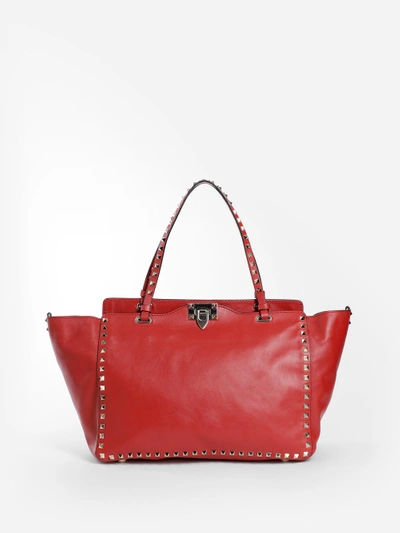 Shop Valentino Red Iconic Rockstud Tote