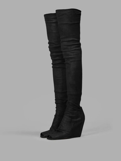 Shop Rick Owens Women's Black Over The Knee Wedge Boots