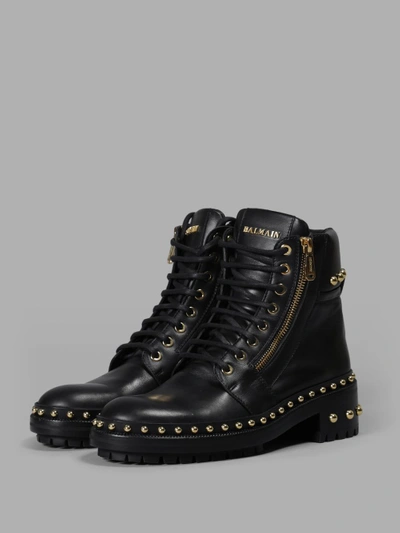 Shop Balmain Women's Balck Studded Army Boots In Black