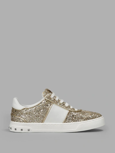 Shop Valentino Woman's Fly Crew Gold Glitter Sneakers