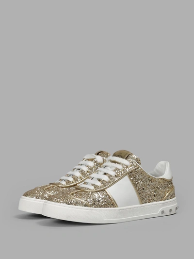 Shop Valentino Woman's Fly Crew Gold Glitter Sneakers
