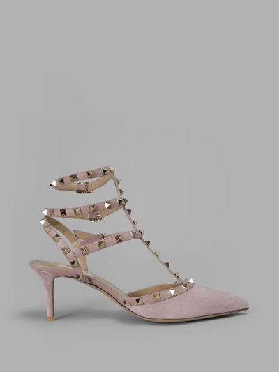 Shop Valentino Women's Pink Rockstud Suede Pumps