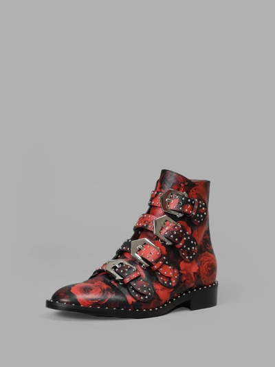 Shop Givenchy Woman's Roses Elegant Ankle Boots In Red Roses Pattern