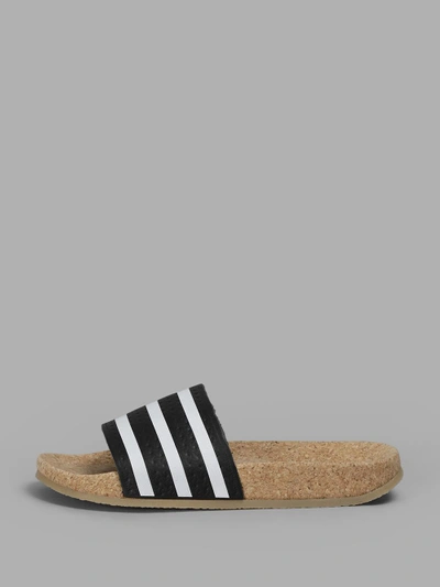 Shop Adidas Originals Adidas Women's Adilette Cork Slipper In Striped Black And White