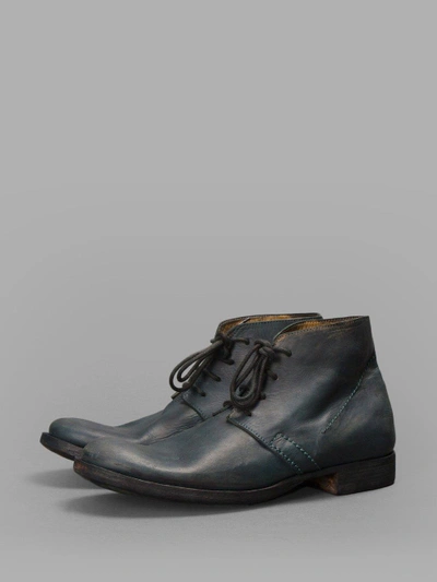 Shop Delle Cose Blue Painted Leather Lace-up Ankle Boots