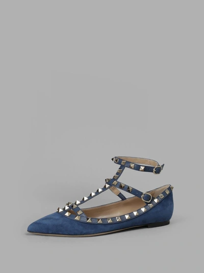 Shop Valentino Women's Blue Suede Rockstud Flats