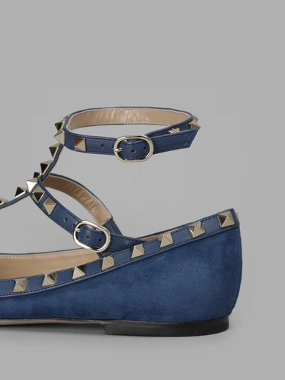 Shop Valentino Women's Blue Suede Rockstud Flats