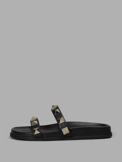 Shop Valentino Woman's Black Slide Rockstud Double Strap