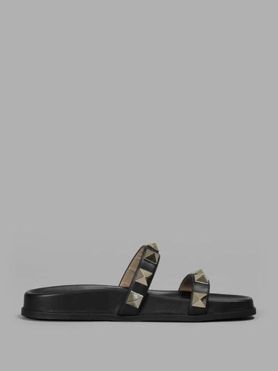 Shop Valentino Woman's Black Slide Rockstud Double Strap