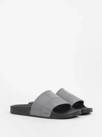 Shop Raf Simons Men's Black Adilette Checkerboard Sliped In Black Rubber Sole