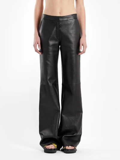 Shop Off-white Off White C/o Virgil Abloh Women's Black Leather Wide Leg Pants In Runway Piece