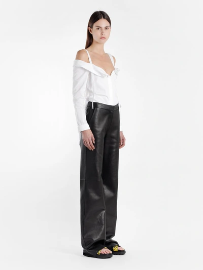 Shop Off-white Off White C/o Virgil Abloh Women's Black Leather Wide Leg Pants In Runway Piece