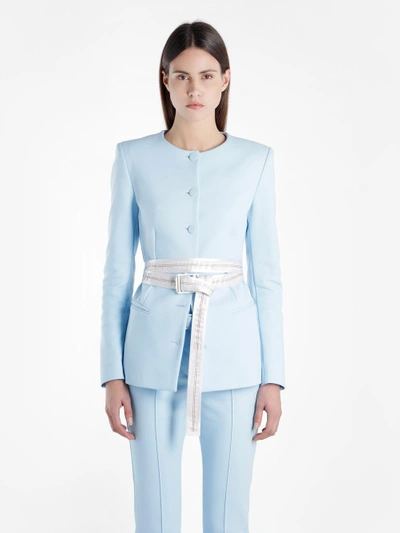 Shop Off-white Off White C/o Virgil Abloh Women's Light Blue Round Neck Blazer In Runway Piece