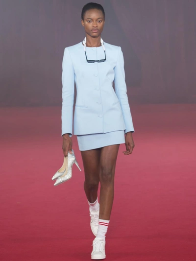 Shop Off-white Off White C/o Virgil Abloh Women's Light Blue Round Neck Blazer In Runway Piece