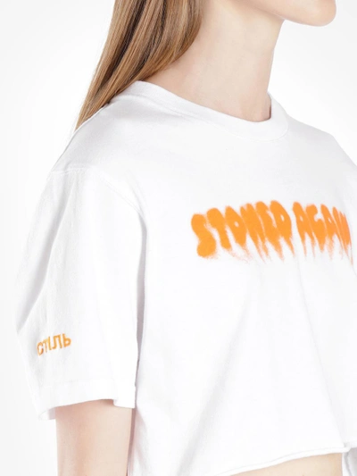 Shop Heron Preston Women's White Stoned Crop T-shirt