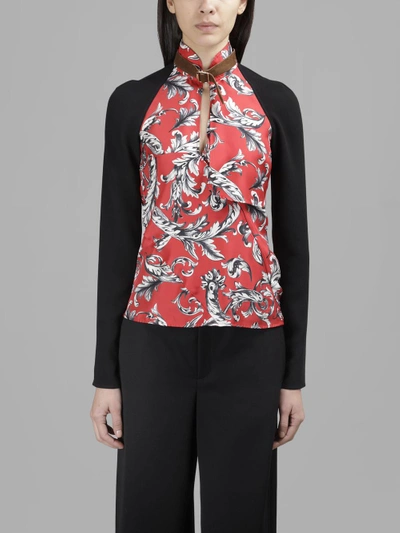 Shop Jw Anderson Women's Red Printed Blouse With Black Sleeves
