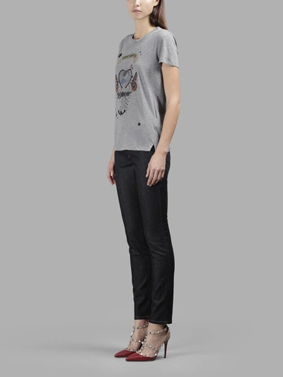 Shop Valentino Women's Grey Tattoo Embroidery And Print Tee