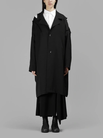 Shop Yohji Yamamoto Women's Cutout Shoulder Black Coat