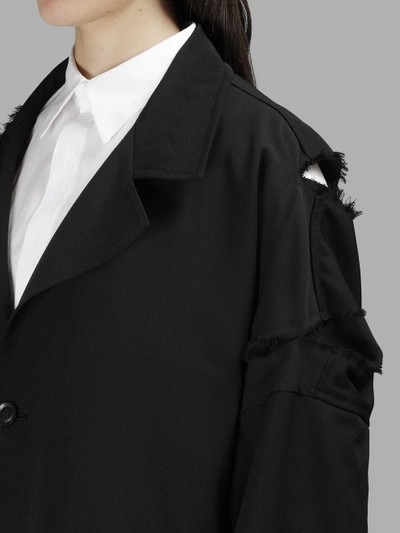 Shop Yohji Yamamoto Women's Cutout Shoulder Black Coat