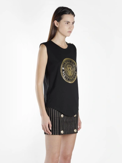 Shop Balmain Women's Black Logo Coin Tank Top