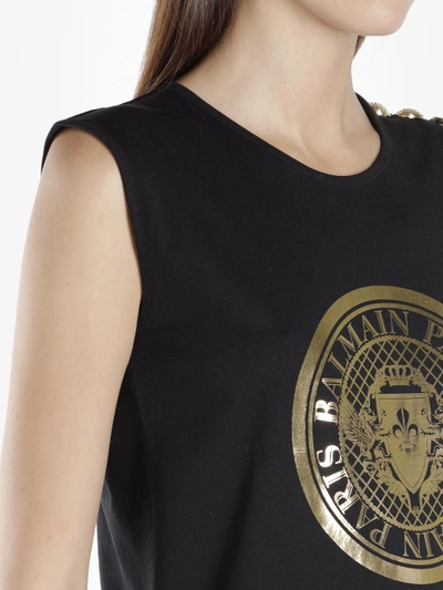 Shop Balmain Women's Black Logo Coin Tank Top