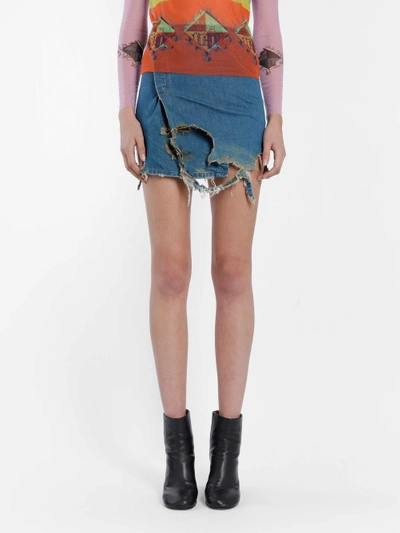 Shop Ottolinger Women's Blue Adjustable Mini Skirt With Burnt Edges