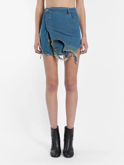Shop Ottolinger Women's Blue Adjustable Mini Skirt With Burnt Edges