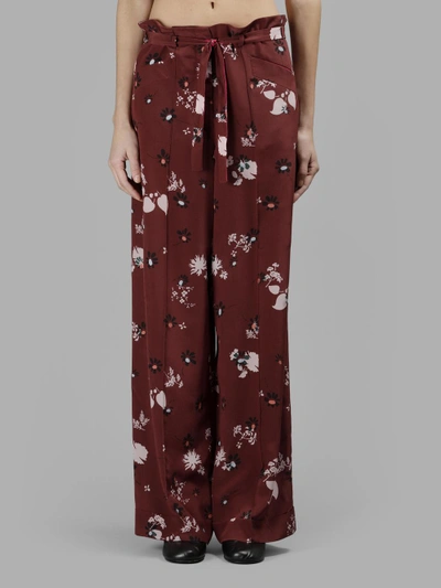 Shop Valentino Women's Flowers Printed Trousers In Brik Red