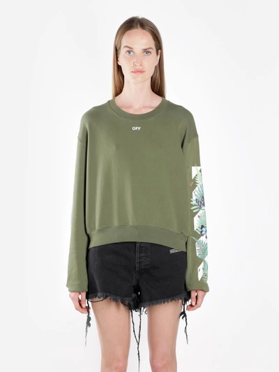 Shop Off-white Off White C/o Virgil Abloh Women's Green Diag Fern Arrow Cropped Sweater