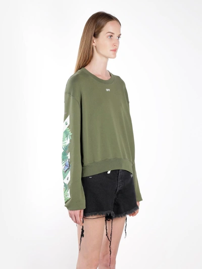 Shop Off-white Off White C/o Virgil Abloh Women's Green Diag Fern Arrow Cropped Sweater
