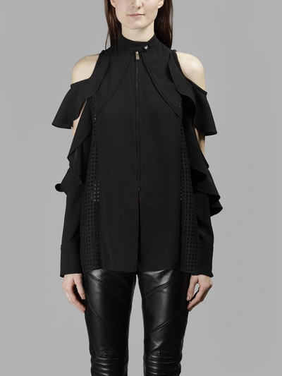 Shop Versace Women's Black Ruffled Sleeves Shirt