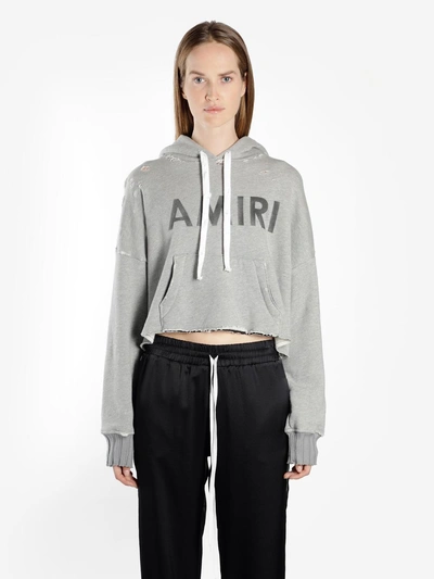 Shop Amiri Women's Grey Cropped Hoodie