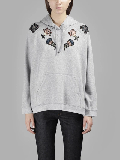 Shop Valentino Women's Grey Hoodie With Beaded Flowers Patches